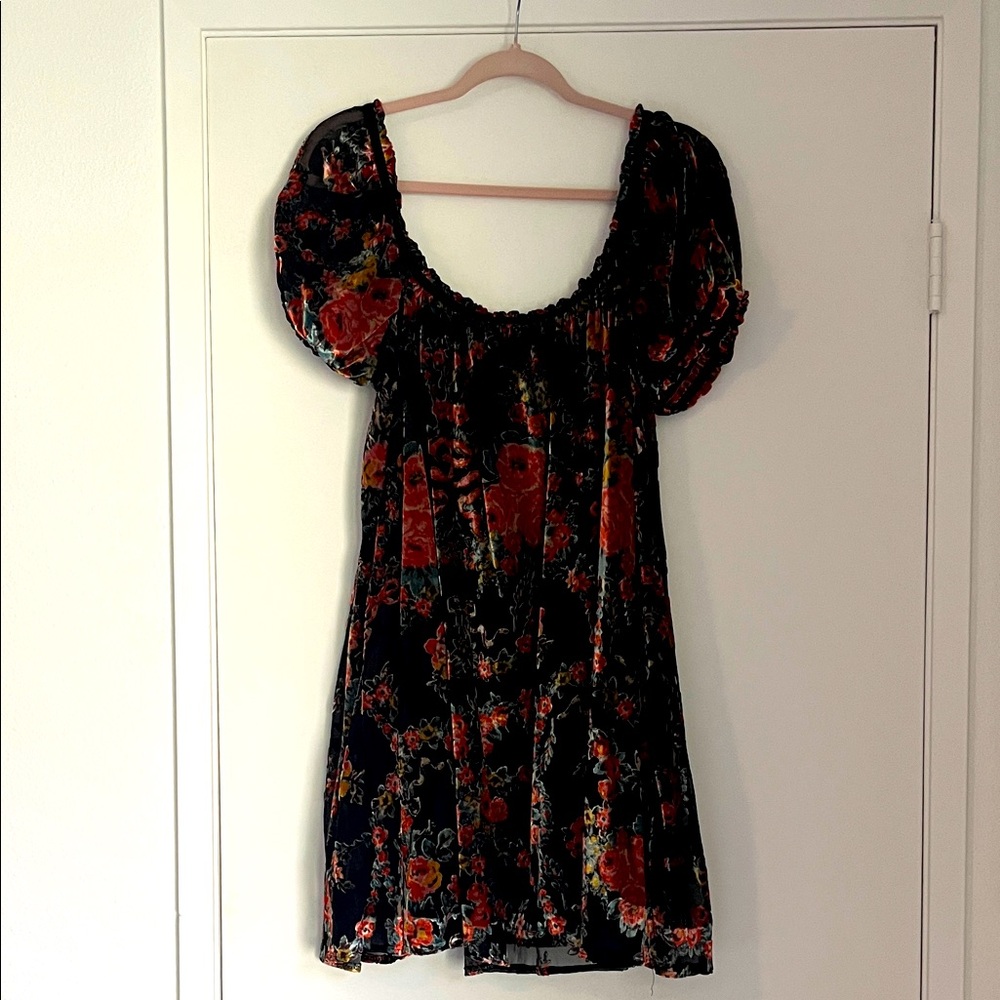 Free People Floral Mini Dress - Black and Red